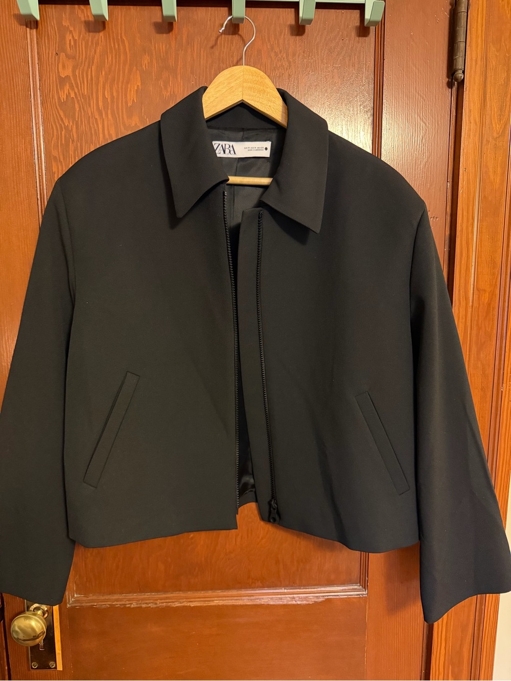 Zara Black Cropped Minimalist Collar Jacket
